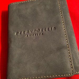 Perry Ellis America split leather tri-fold wallet. Color dark gray. new